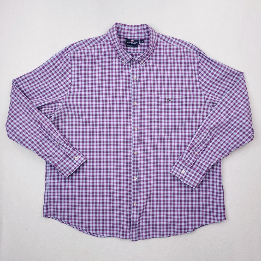 Vineyard Vines Shirt Mens XXL Purple Blue Gingham Plaid Slim Fit Tucker